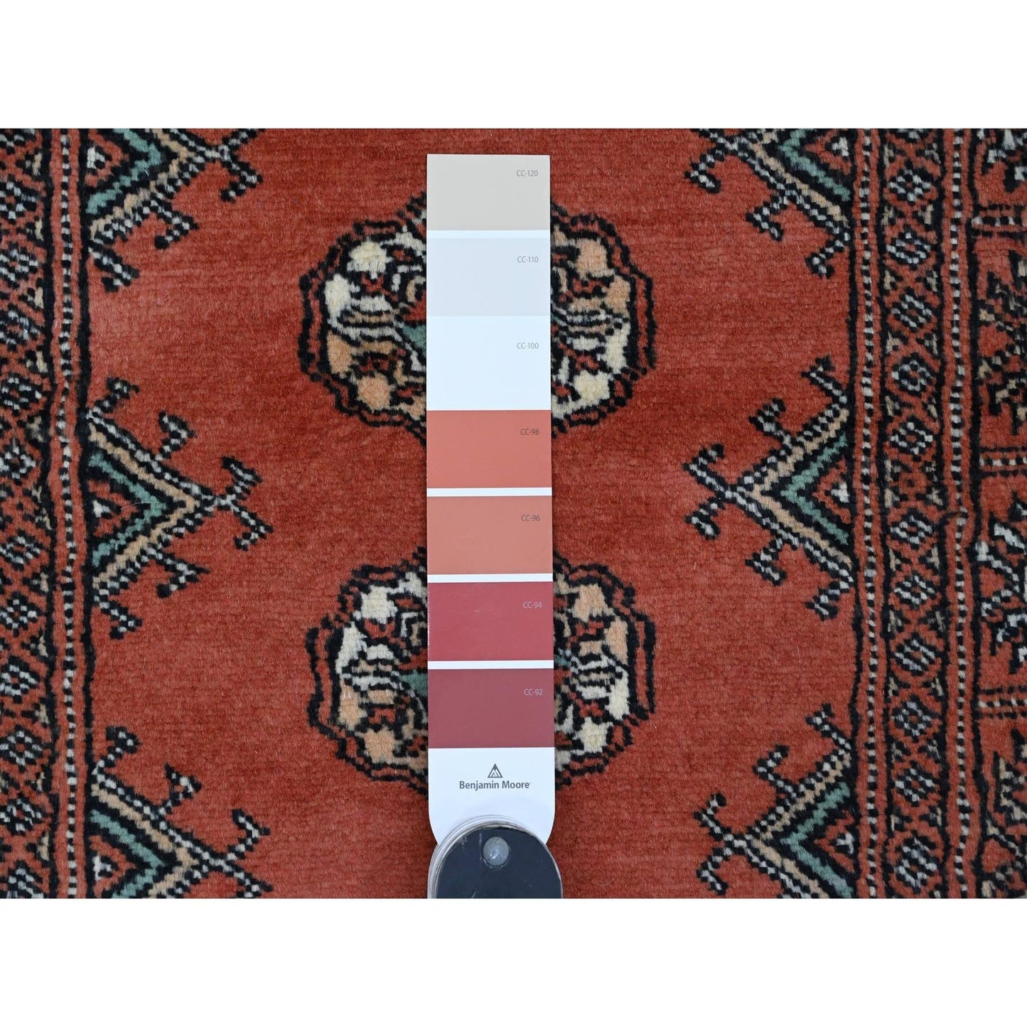2'6"X19'7" Red Hand Knotted Mori Bokara Geometric Design Wool Runner Rug