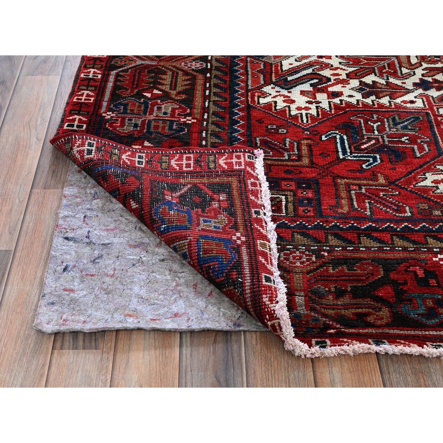 10'X12'10" Red Vintage Zoroastrian Heris Wool Hand Knotted Rug