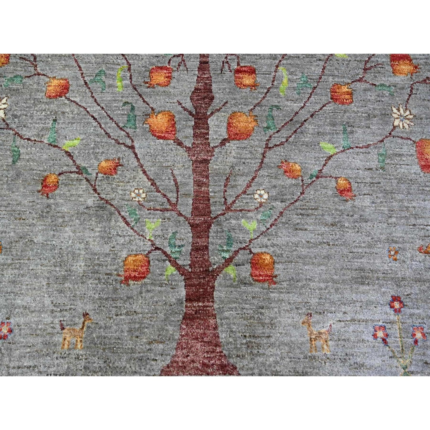 10'X13'10" Screen Gray Wool Hand Knotted Folk Art Willow Cypress Tree Rug