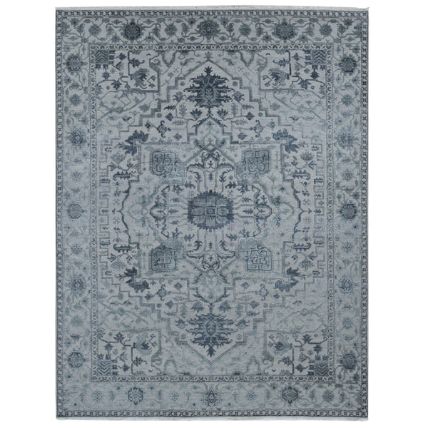 9'X12' Ash Grey Heriz Design Wool And Silk Hand Knotted Oriental Rug