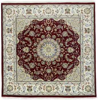 6X6 Ft Square Red Floral Indo-Nain Rug Classic