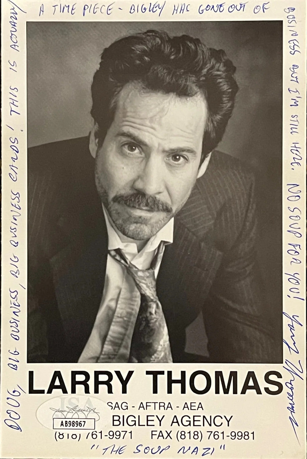 Larry Thomas Autographed 4X6 Postcard (Jsa)