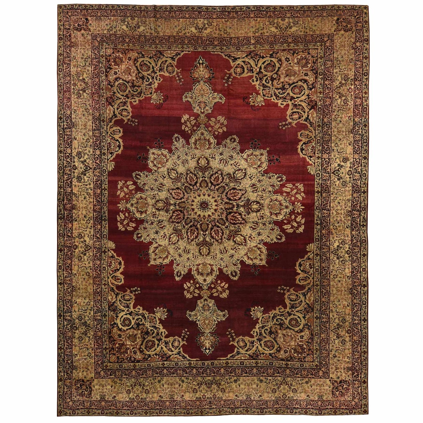 10'10"X15'3" Red Antique Zoroastrian Flower Design Wool Hand Knotted Rug