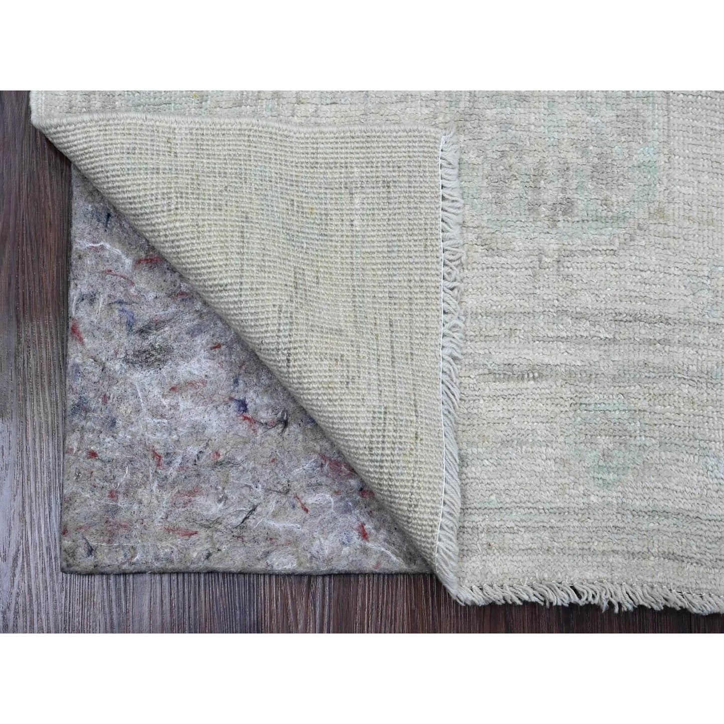 2'8"X9'7" Gray Hand Knotted Angora Oushak Leaf Design All Wool Runner Rug