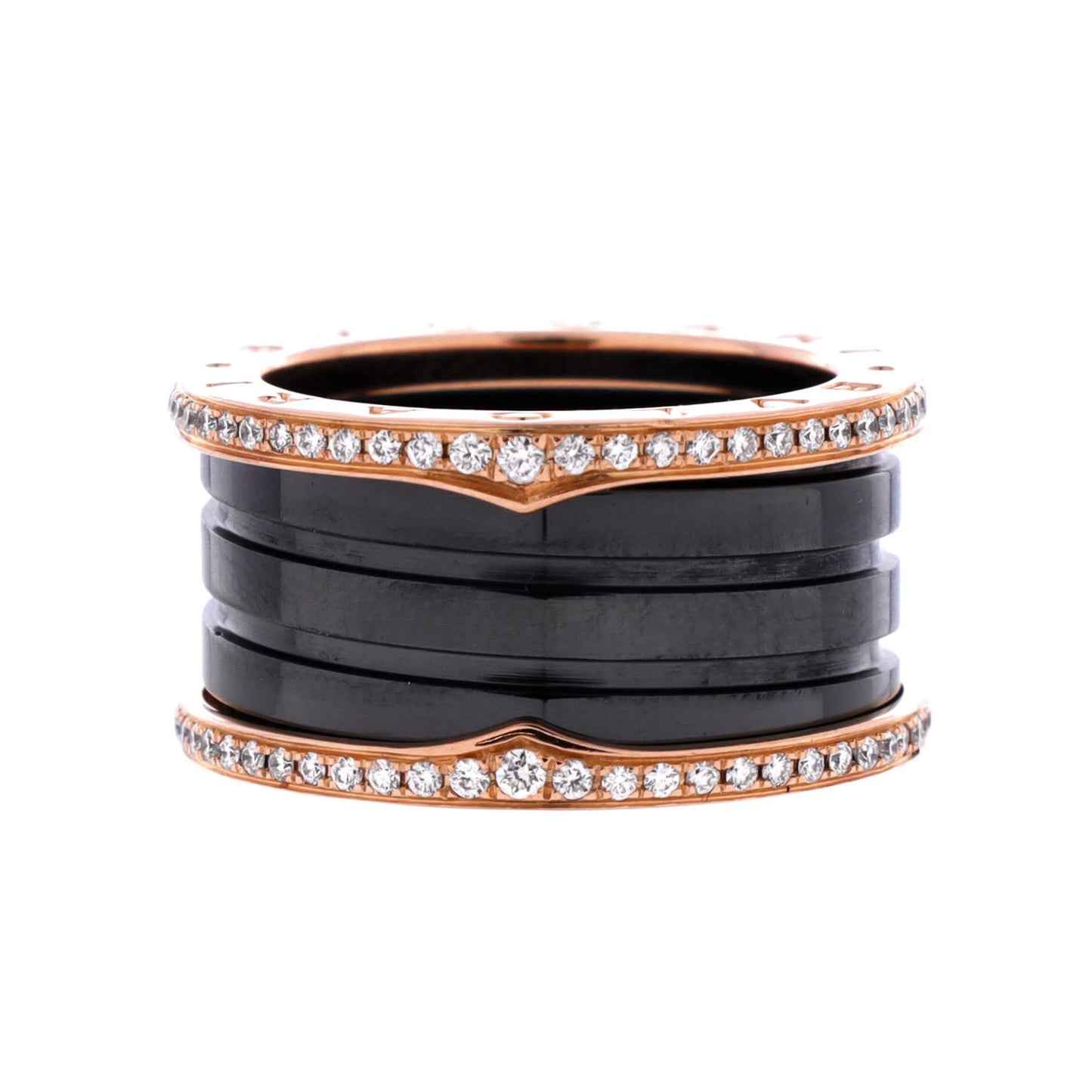 Bvlgari B.Zero1 Three Band Ring 18K Rose Gold And Ceramic With Diamonds