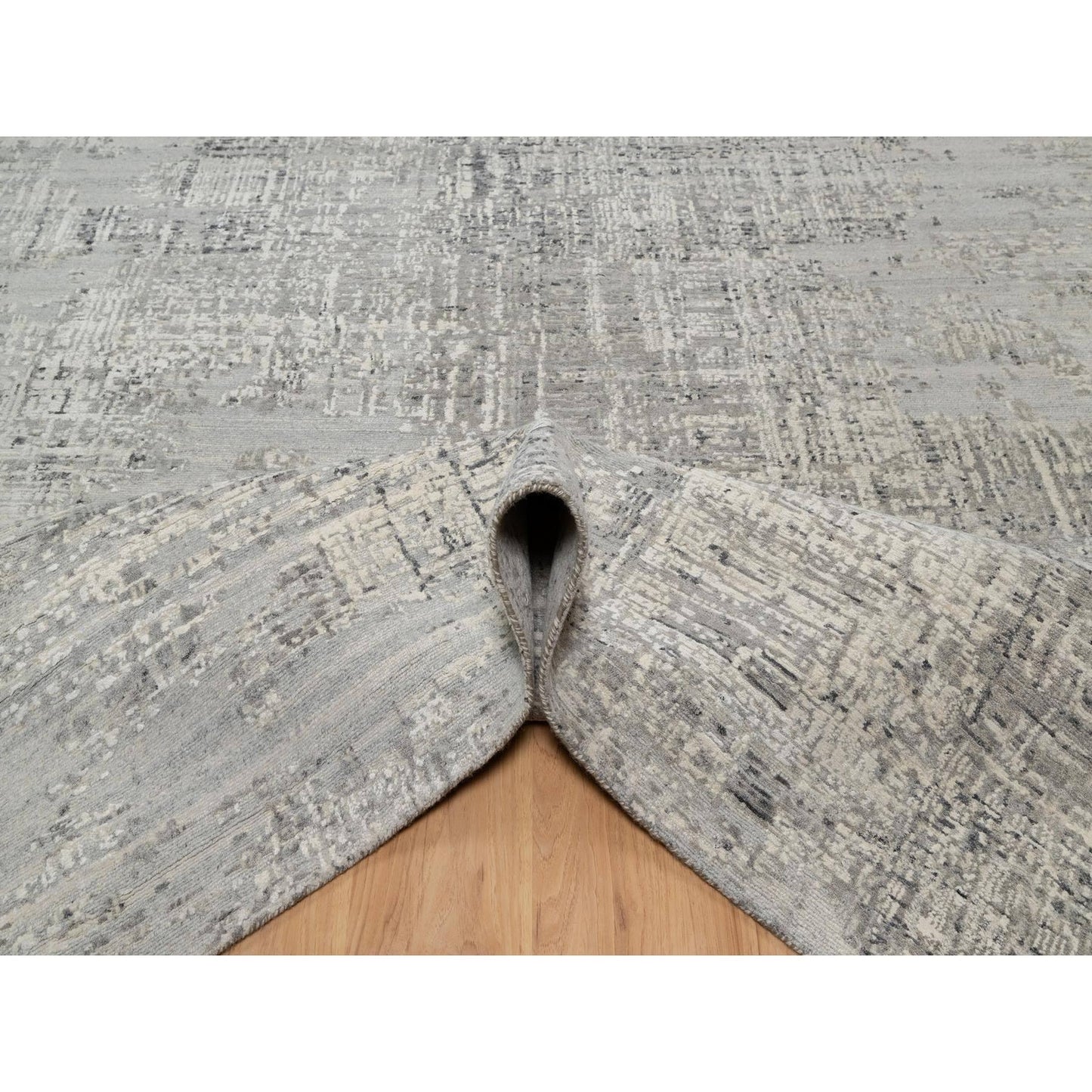 8'1"X8'1" Gray Undyed Natural Wool Modern Hand Knotted Square Rug