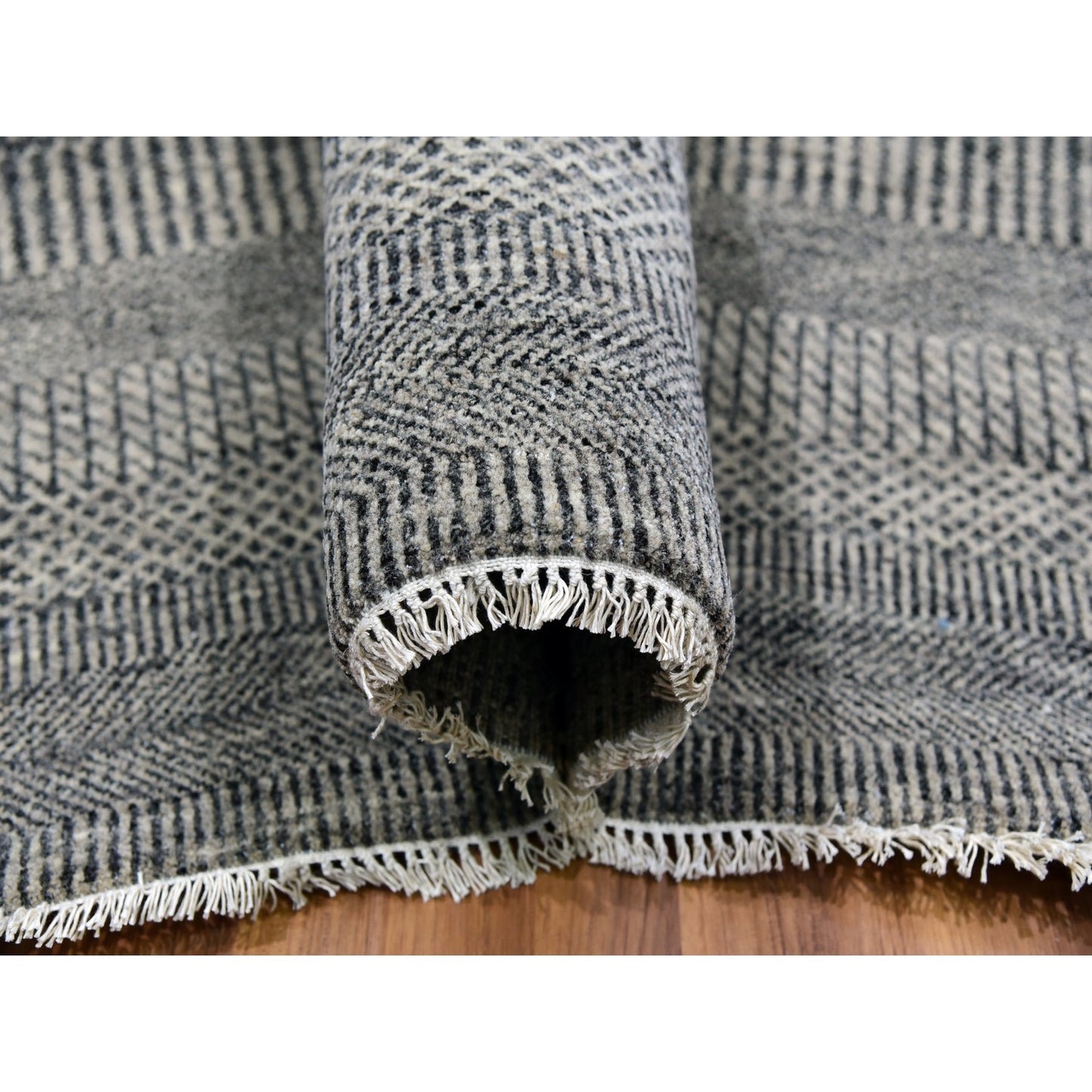 12'1"X15'1" Peppercorn Gray Undyed Wool Hand Knotted Grass Oversized Rug