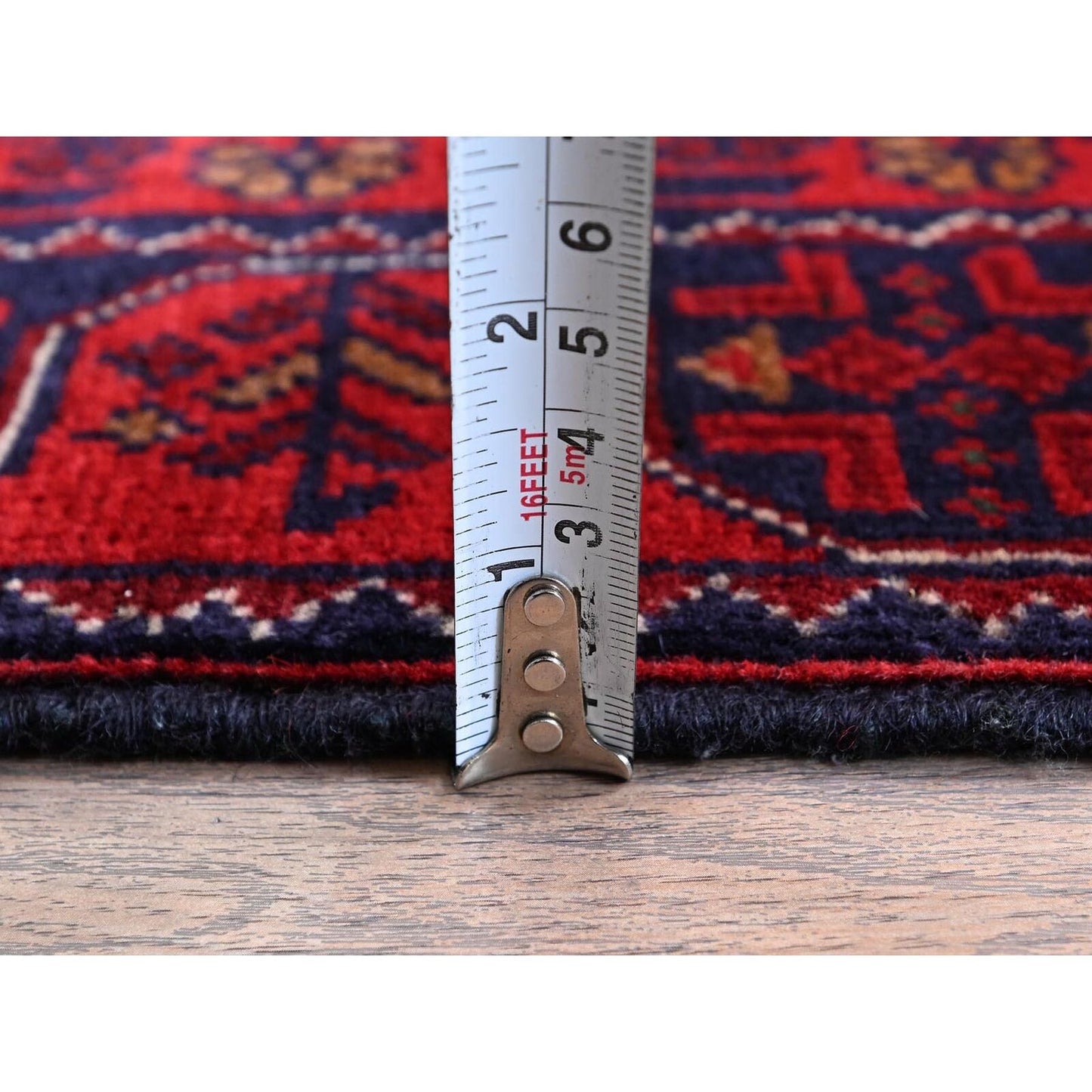1'9"X4'10" Red, Afghan Khamyab Tribal Design Wool Hand Knotted Runner Rug