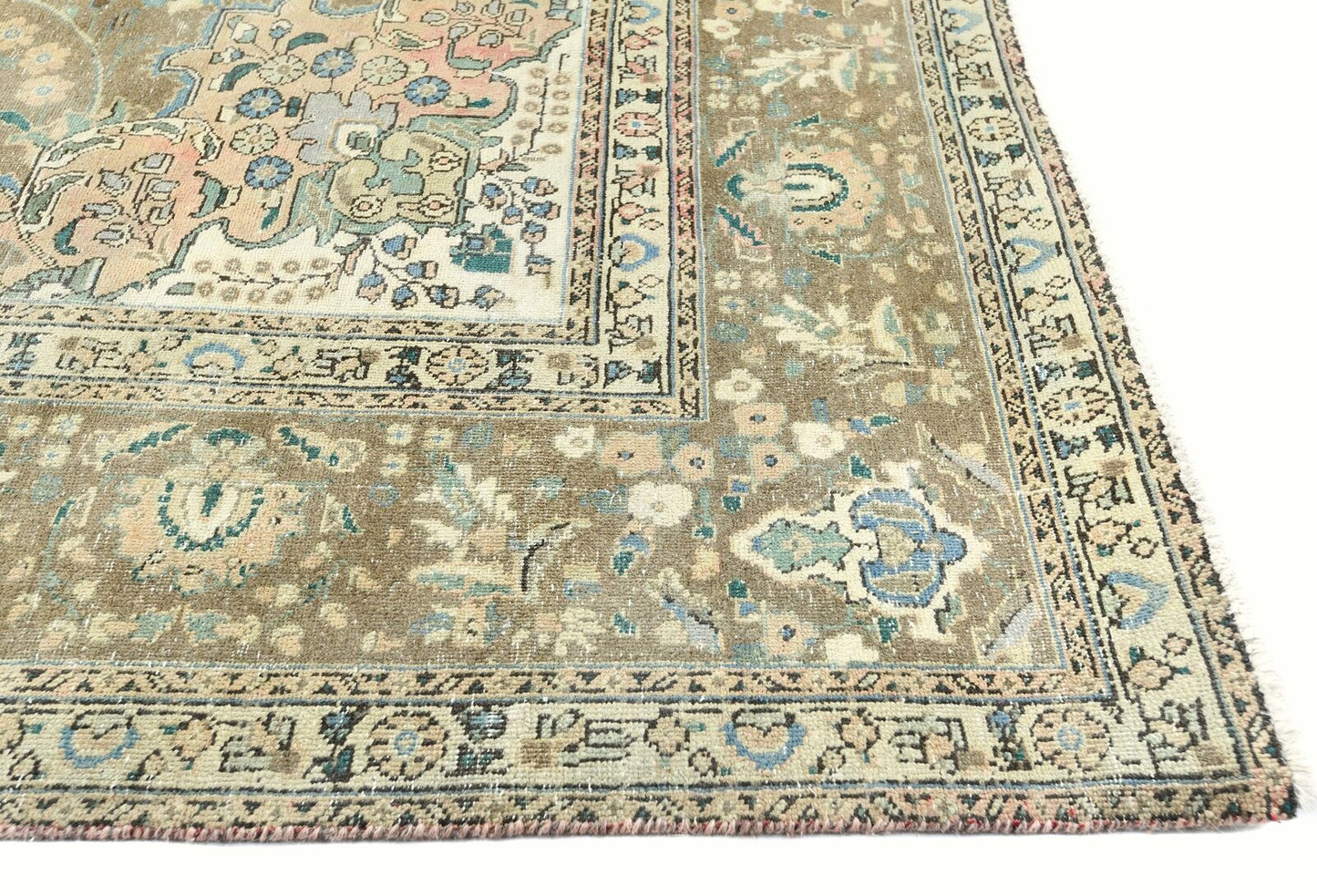 Distressed Vintage Oriental Rug Muted Brown
