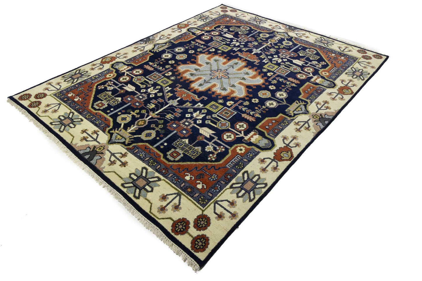 9X12 ft Navy Tribal Heriz Serapi Wool Oriental
