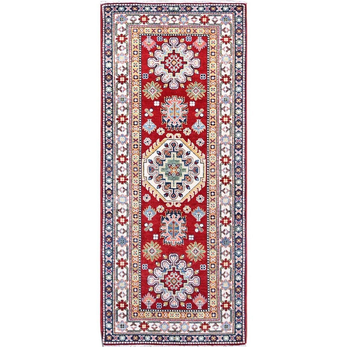 2'9"X6'6" Red Denser Weave Oriental Wool Hand Knotted Kazak Runner Rug