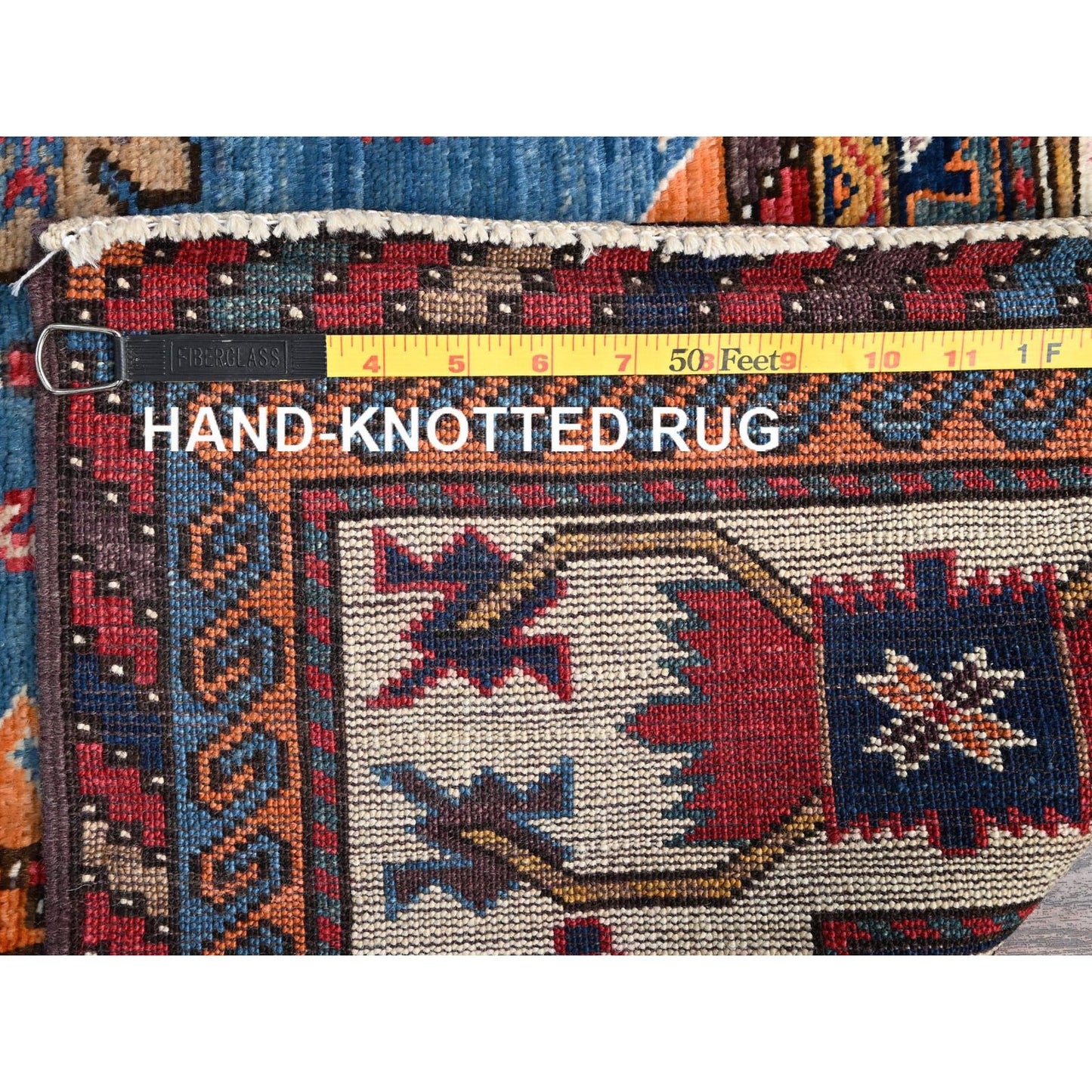5'2"X6' Blue Afghan Antique Caucasian Design Hand Knotted Wool Squarish Rug