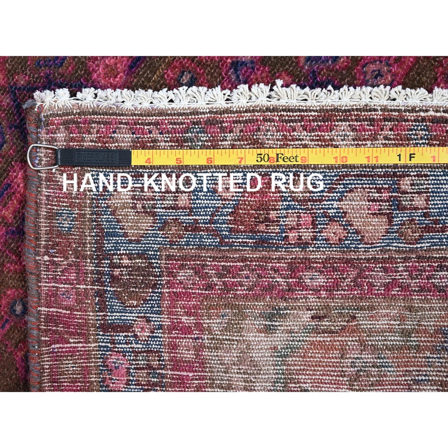 3'4"X10'8" Purple Overdyed Hand Knotted Old Hamadan Wide Long Runner Rug