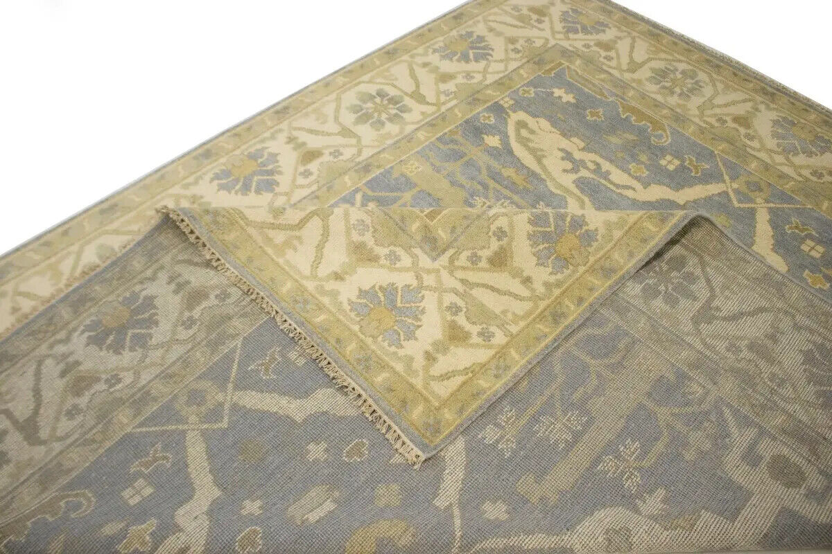 Handmade Oushak Oriental Rug Muted Gray Floral