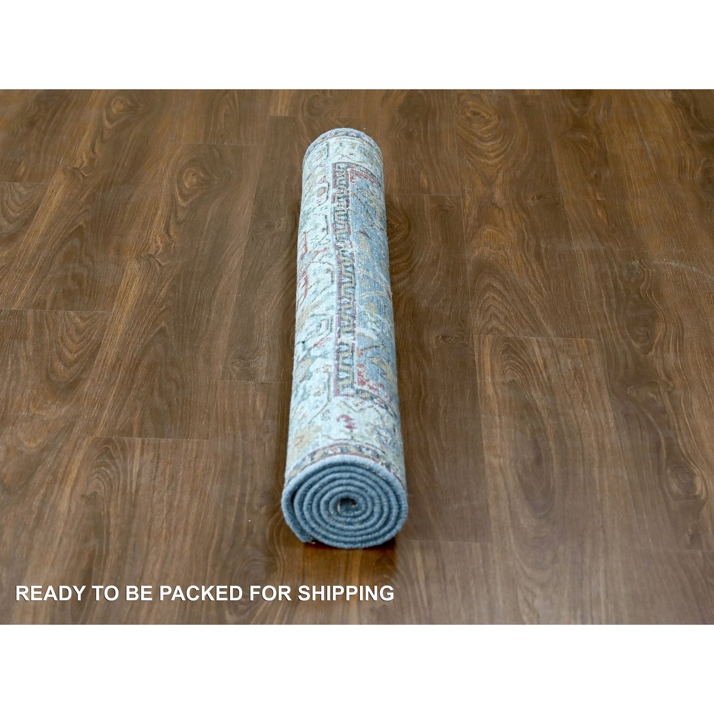 4'X5'9" Blue Wool Broken And Erased Zoroastrian Heris Hand Knotted Rug