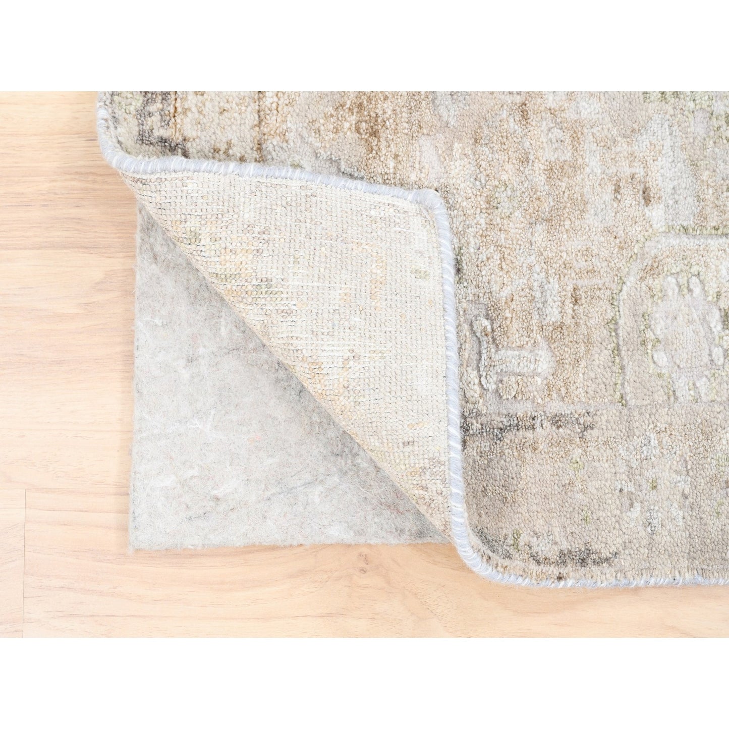 3'X5' Hand Knotted Beige Modern Wool And Silk Oriental Rug