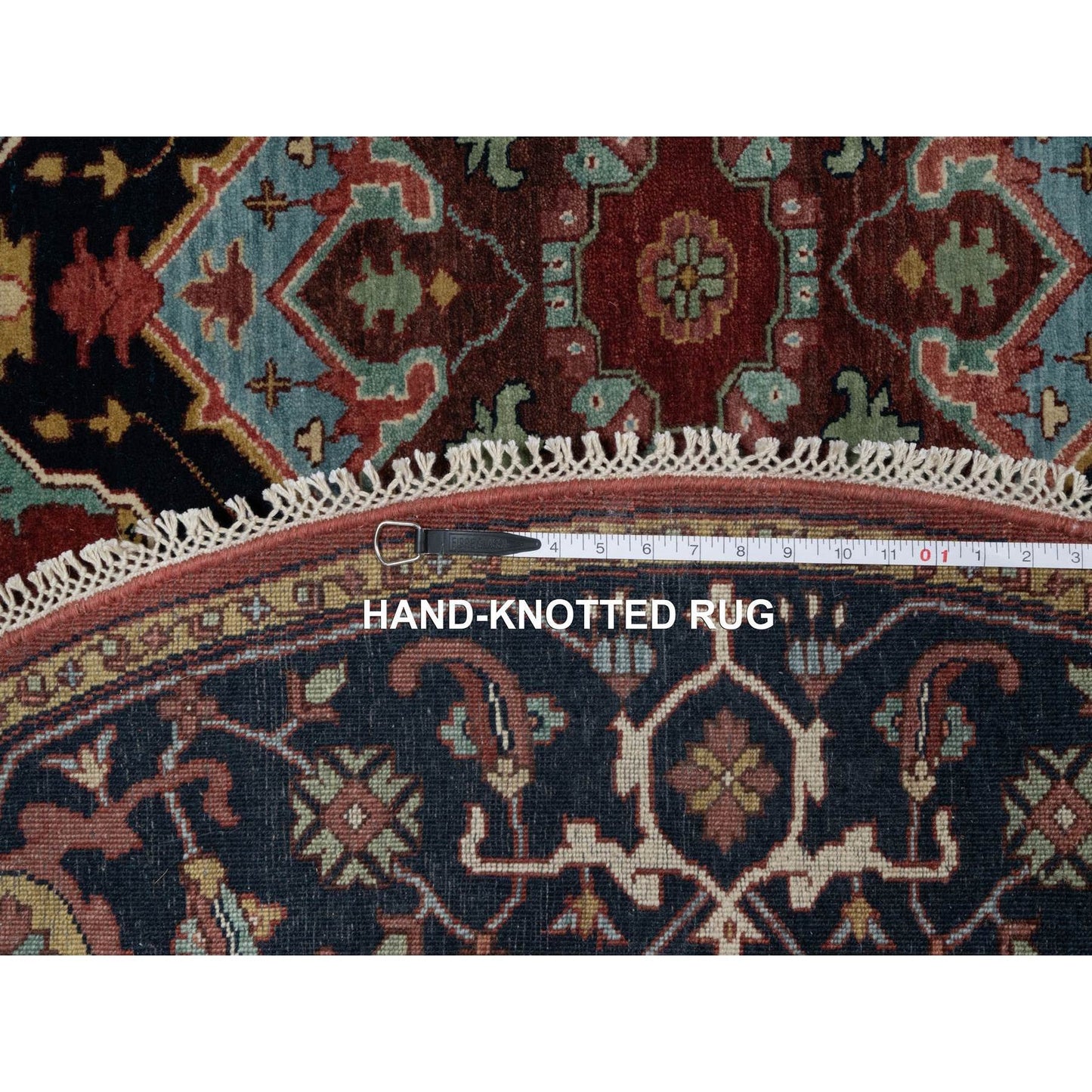 6'2"X6'2" Red Antiqued Heris Re-Creation Hand Knotted Soft Wool Round Rug
