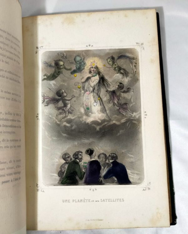 1849 J.J. Grandville Les Toiles 1St Edition Rare Hand-Colored Plates Leather