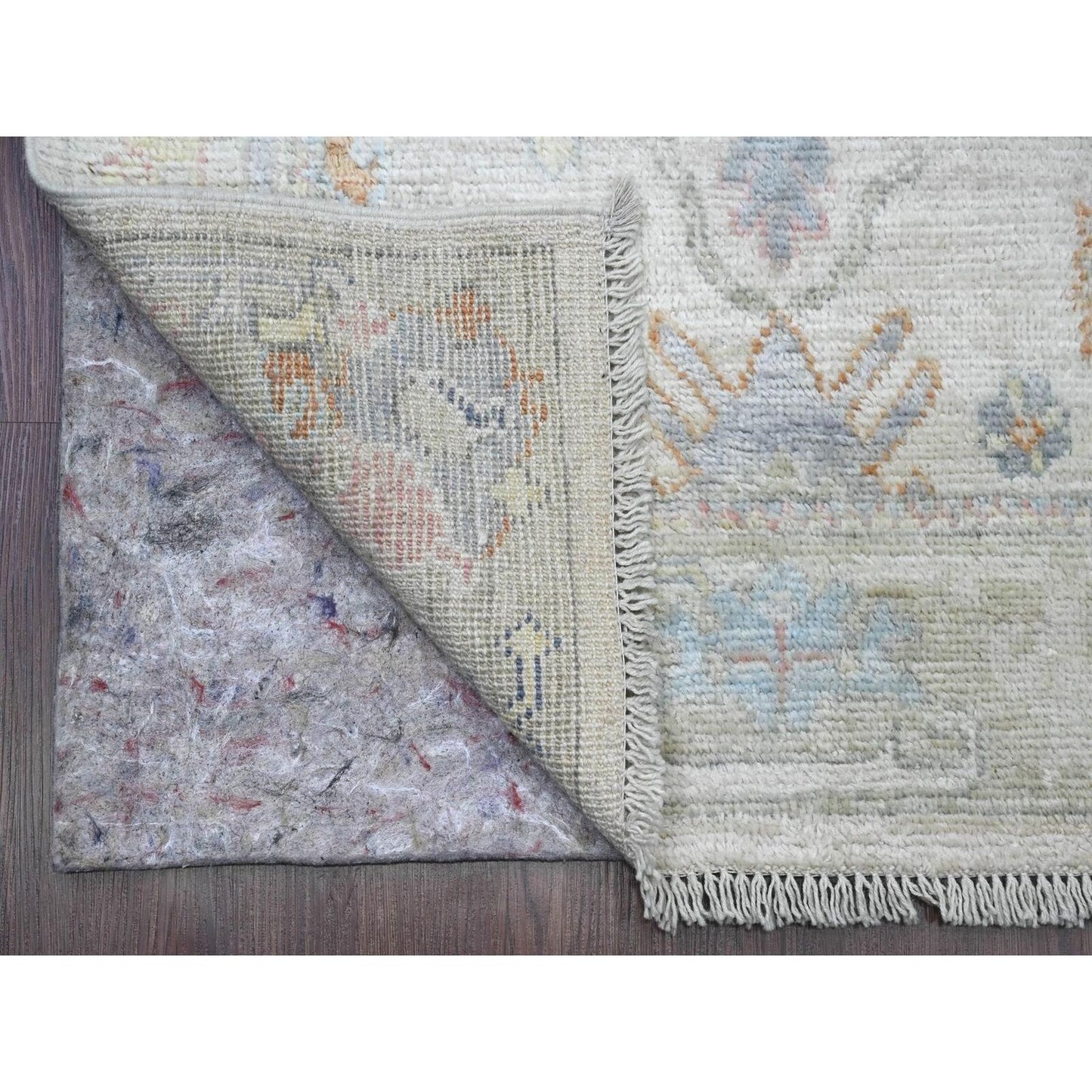 2'8"X15'7" White Angora Ushak Leaf Design Wool Hand Knotted Runner Rug