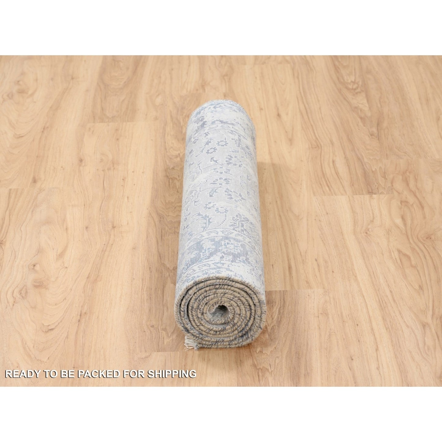 2'8"X7'8" Hand Knotted Gray Broken Kishoon Design Wool/Silk Runner Rug