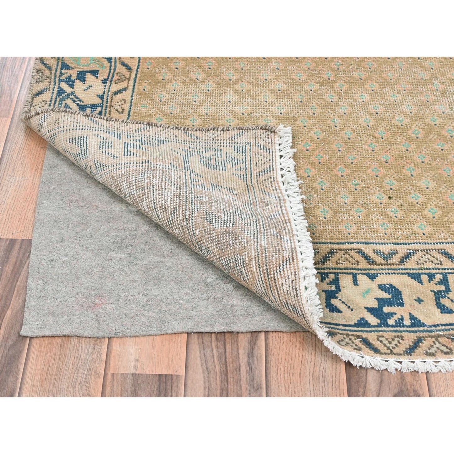 3'3"X9'9" Mocha Brown Vintage Farsian Serrib Hand Knotted Wool Runner Rug