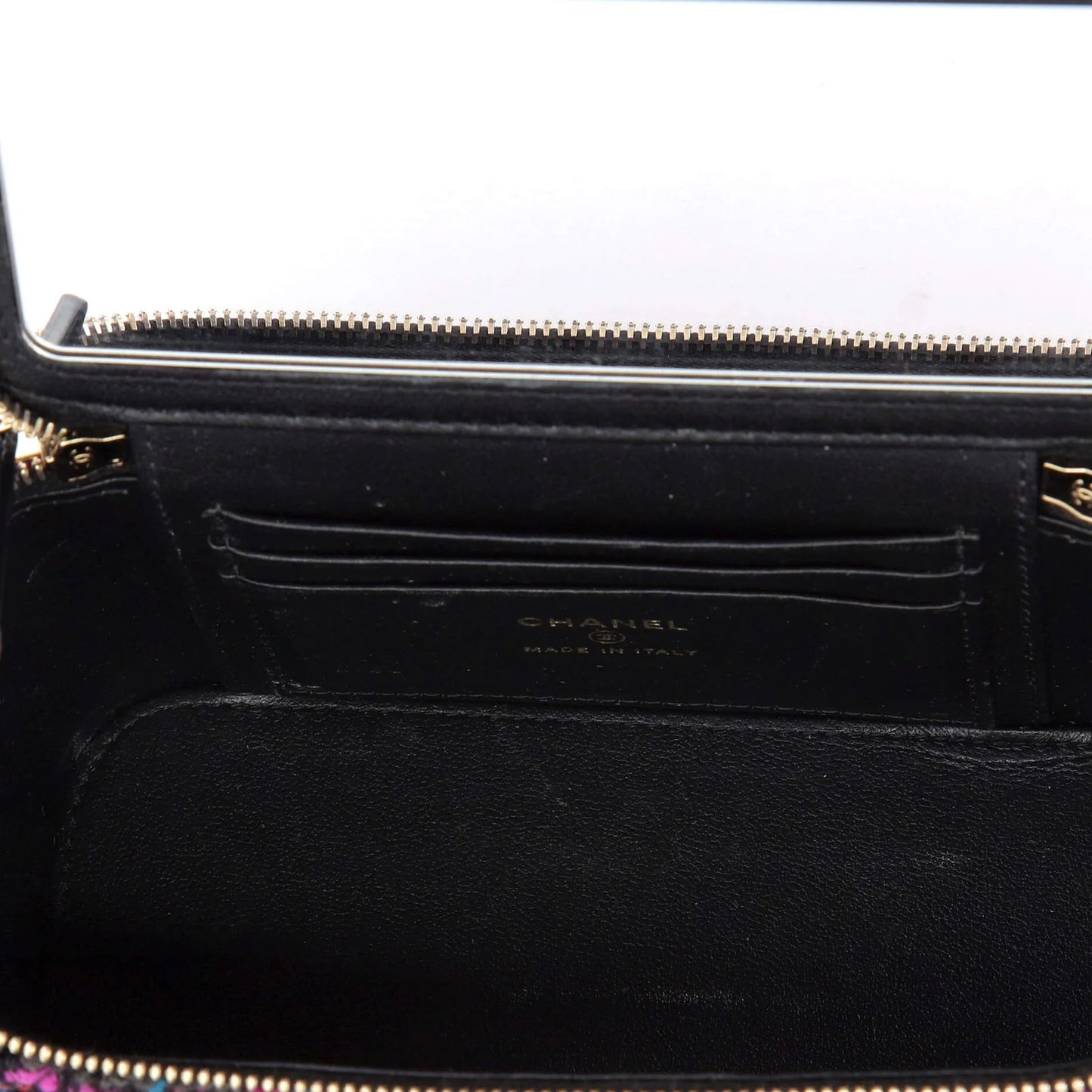 Chanel Pearl Crush Vanity Case With Chain Quilted Multicolor Tweed Small