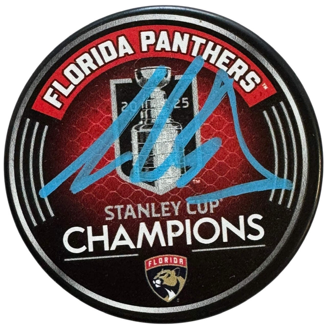 Aaron Ekblad Autographed 2025 Stanley Cup Champions Official Puck (Beckett Witne