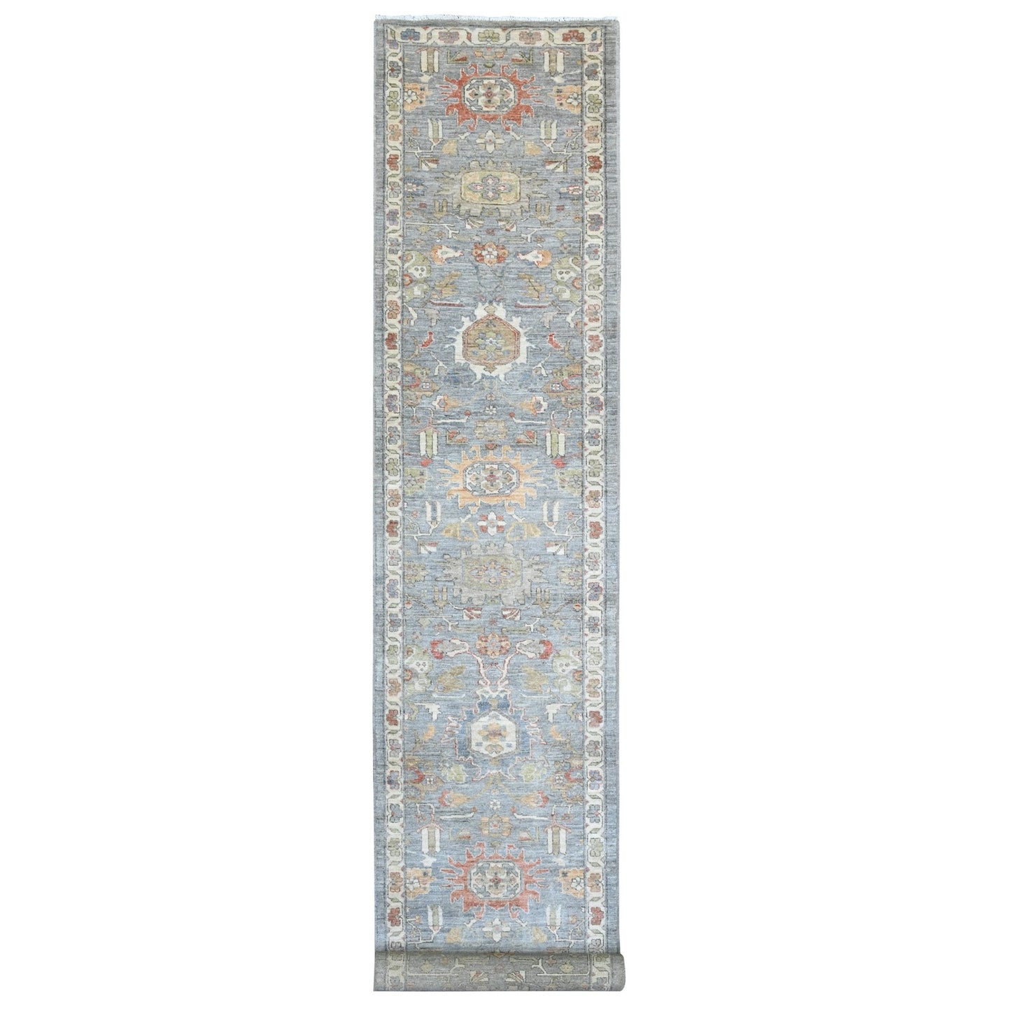 2'8"X15'6" Misty Gray Karjihooz Design Hand Knotted Wool Xl Runner Rug