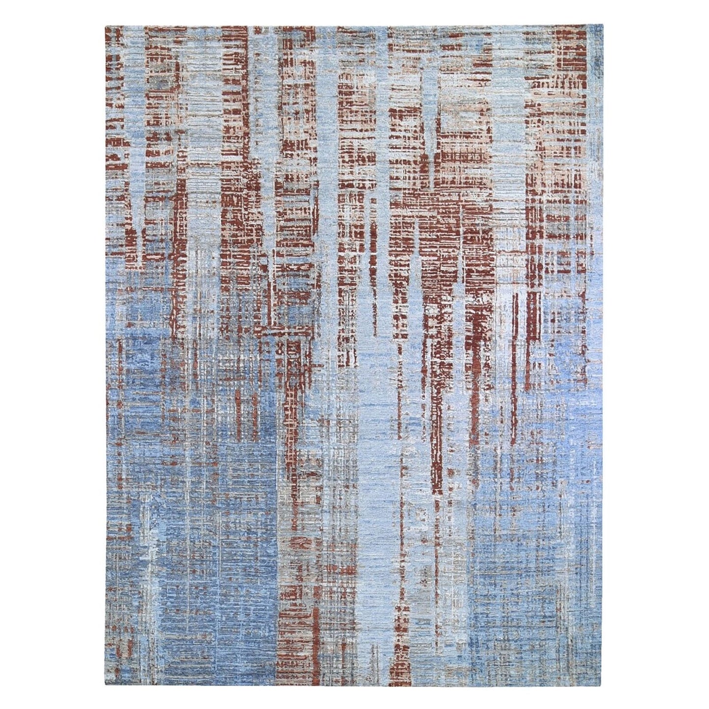 9'X12'2" Hi-Low Pile Abstract Design Denser Weave Wool&Silk Hand Made Rug