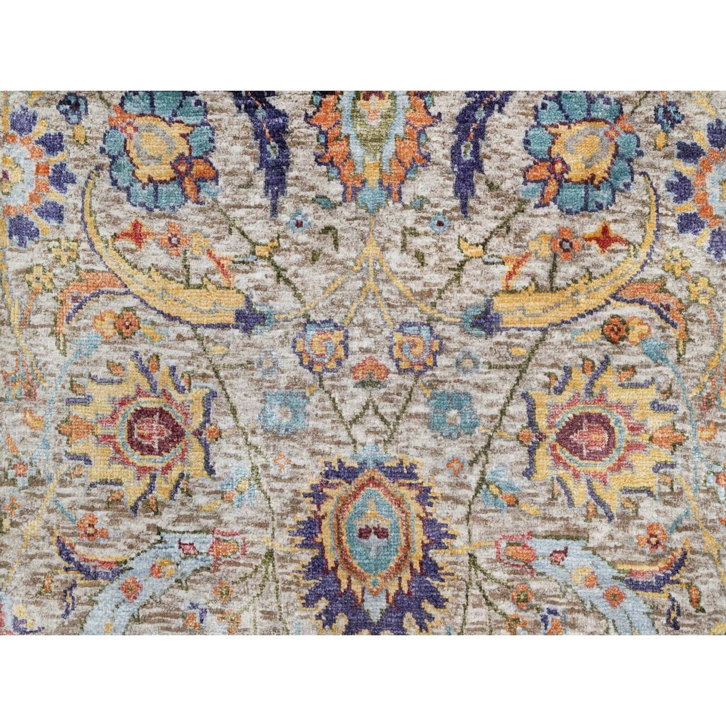 2'7"X23'10" White Sickle Leaf Hand Knotted Silk And Wool Xl Runner Rug