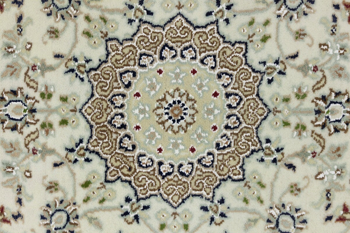 Handmade Indo-Nain Floral Medallion Runner Rug