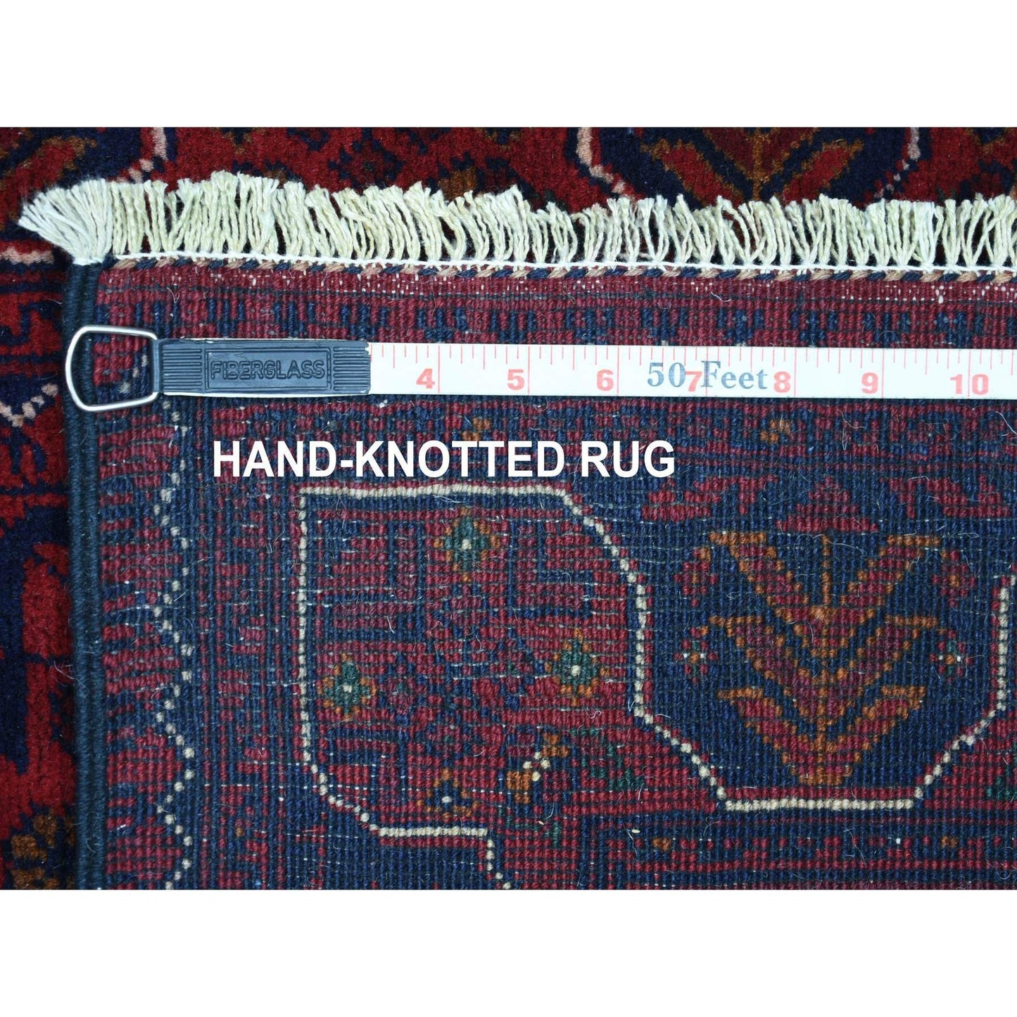 2'9"X9'10" Red Hand Knotted Tribal Design Wool Afghan Khamyab Runner Rug