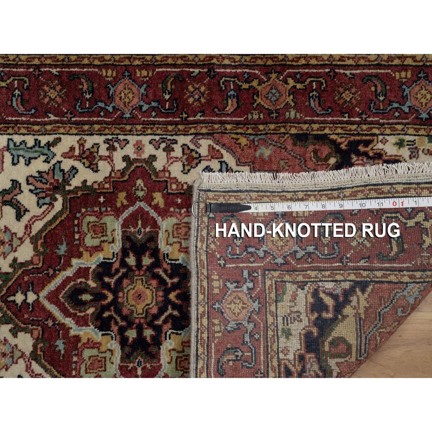 2'5"X10'1" Ivory Wool Rug Antiqued Heris Recreation Hand Knotted Runner