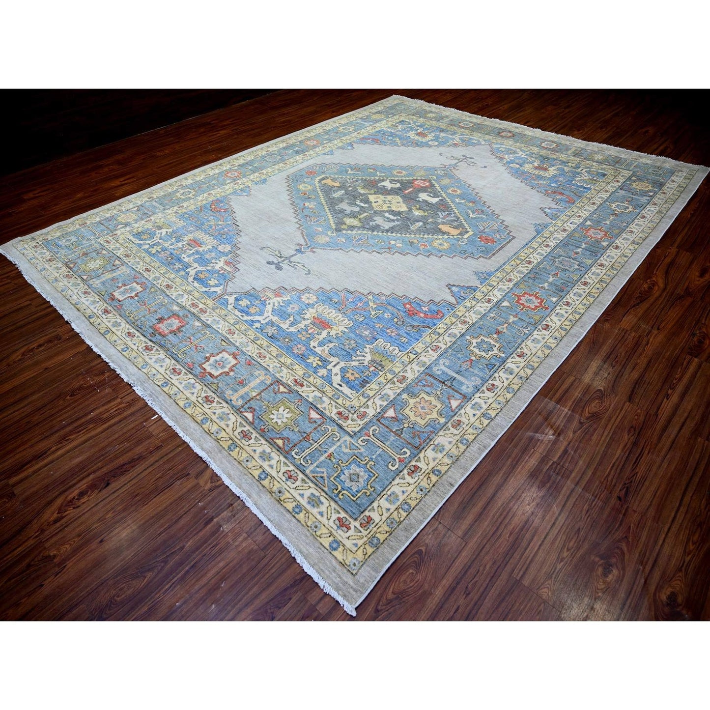 10'1"X13' Abalone Gray Natural Wool Hand Knotted Finer Peshawar Rug