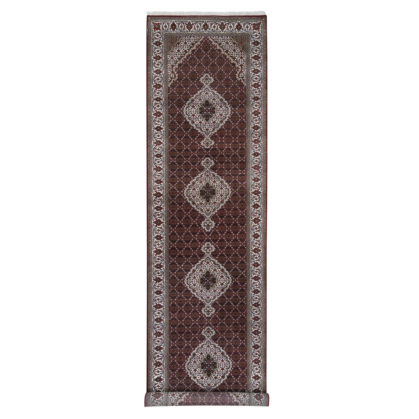 4'1"X16' Red Tebraz Mahi Wool And Silk Hand Knotted Wide Xl Runner Rug