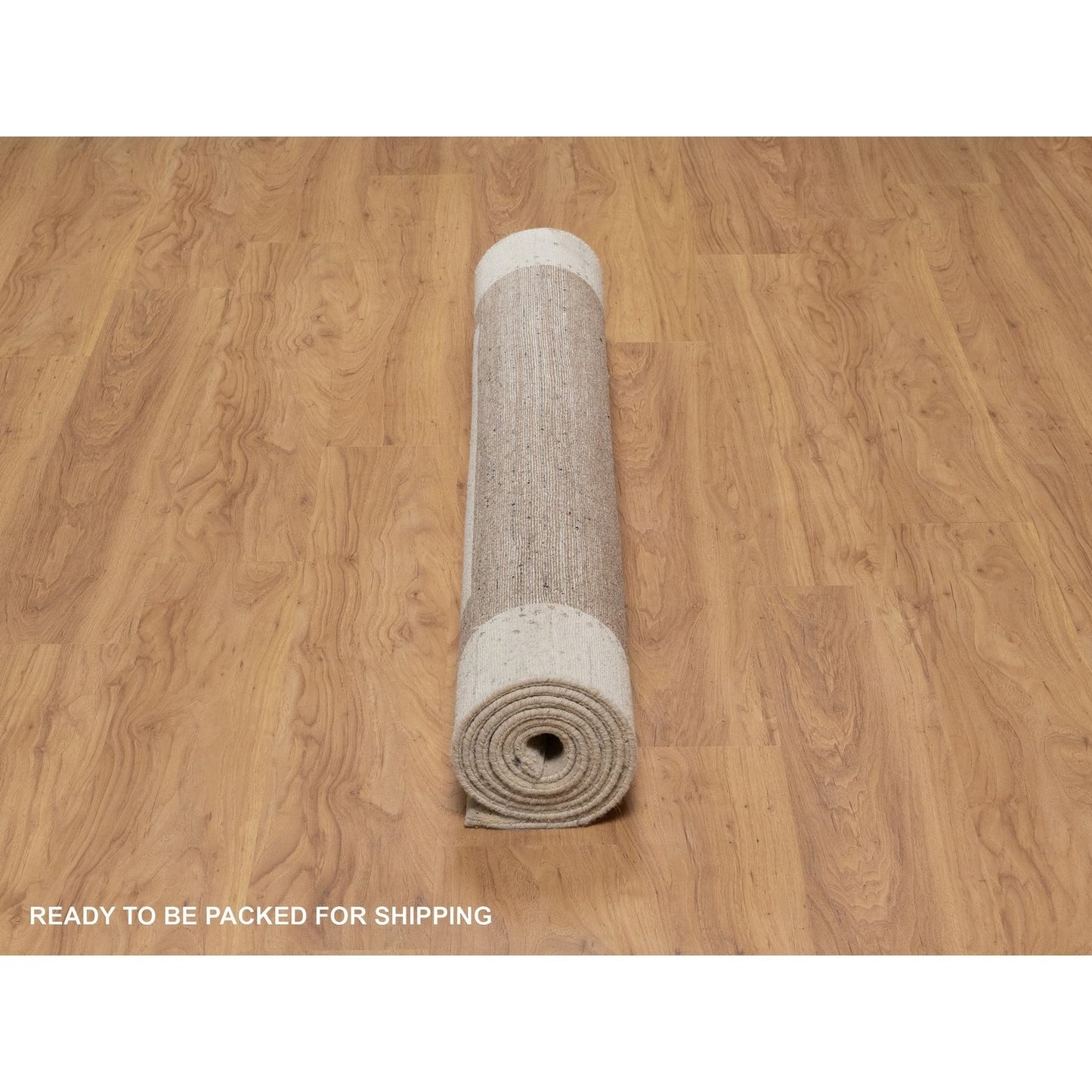 5'X7'10" Ivory Lori Buft Modern Striae Design Pure Wool Hand Knotted Rug