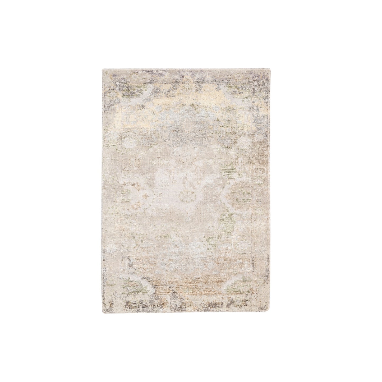 3'X5' Hand Knotted Beige Modern Wool And Silk Oriental Rug