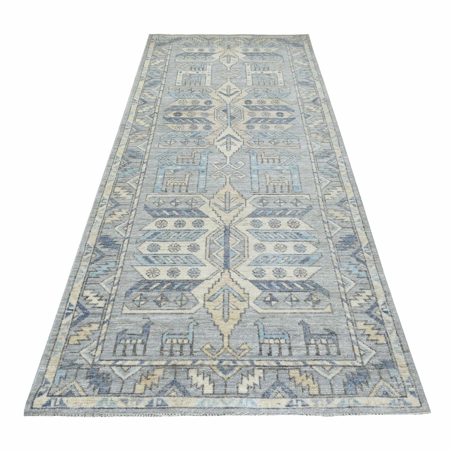 4'1"X9'9" Wool Hand Knotted Gray Anatolian Inspired Wide Runner Rug