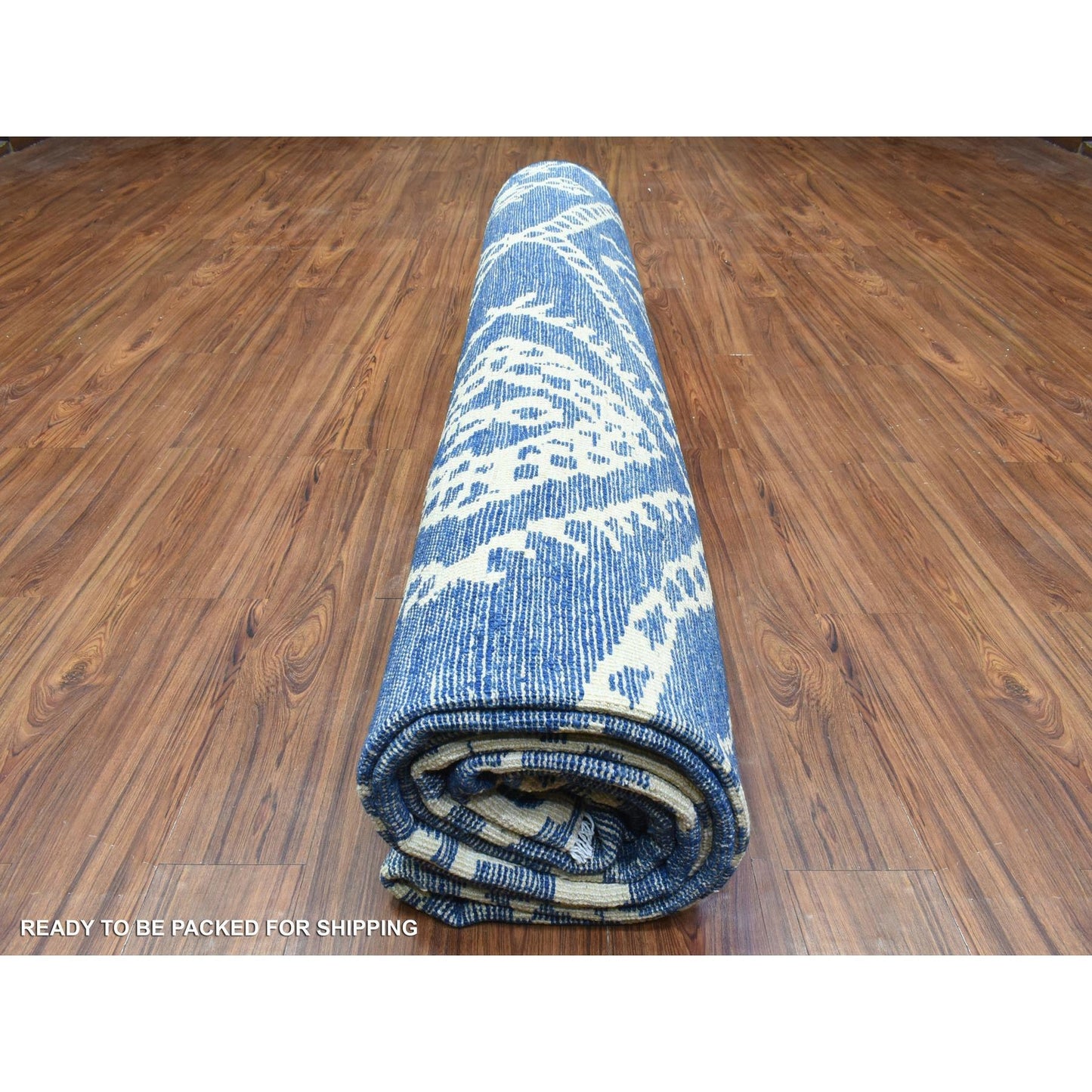 12'2"X15'2" Blue Boujaad Moroccan Berber Wool Hand Knotted Oversized Rug