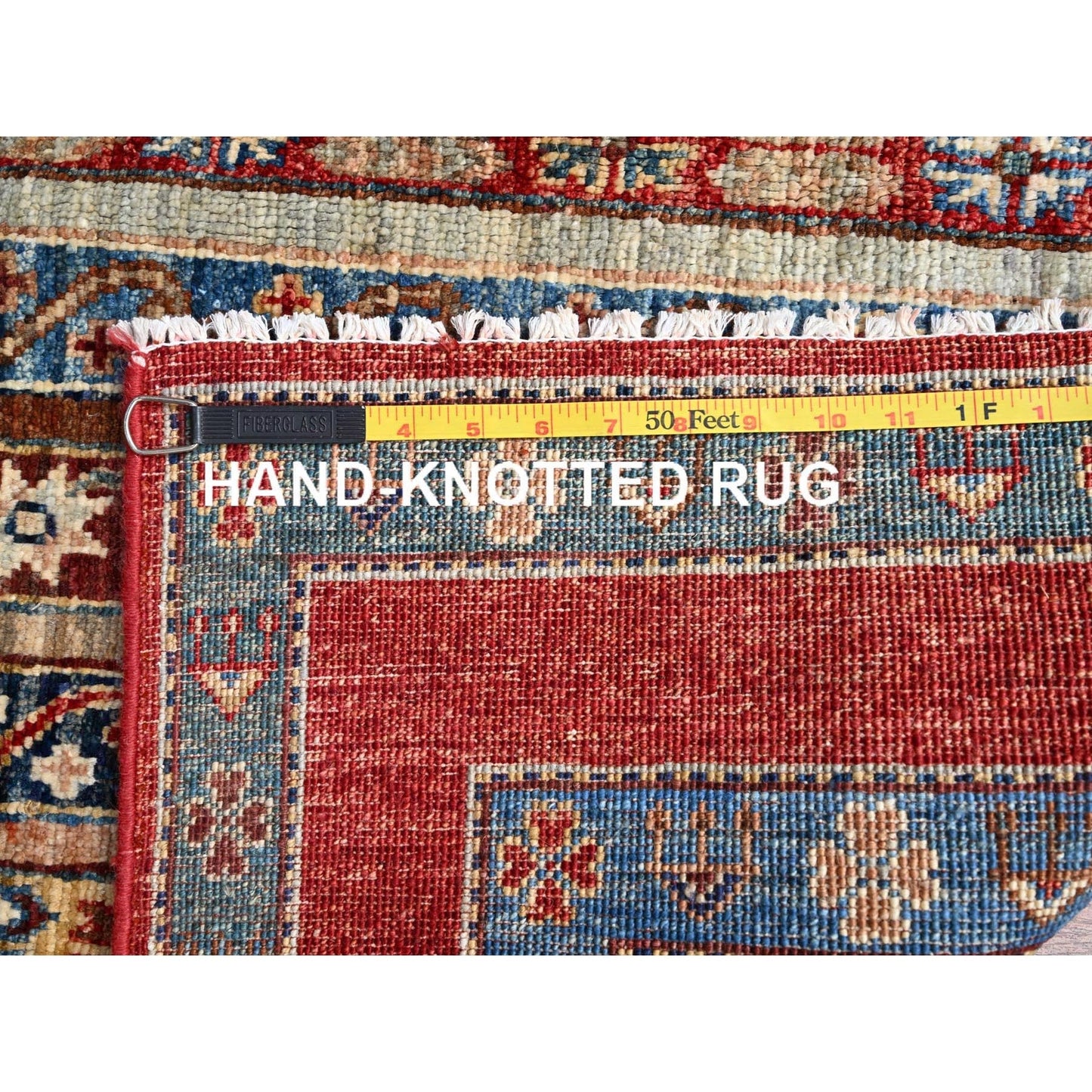 4'2"X5'9" Gilded Beige Super Kazak Shawl Design Wool Hand Knotted Rug