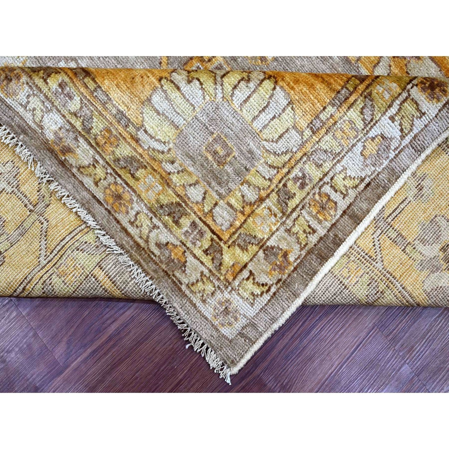 8'9"X12' Gray Pure Wool Rug Hand Knotted Afghan Angora Oushak Leaf Pattern