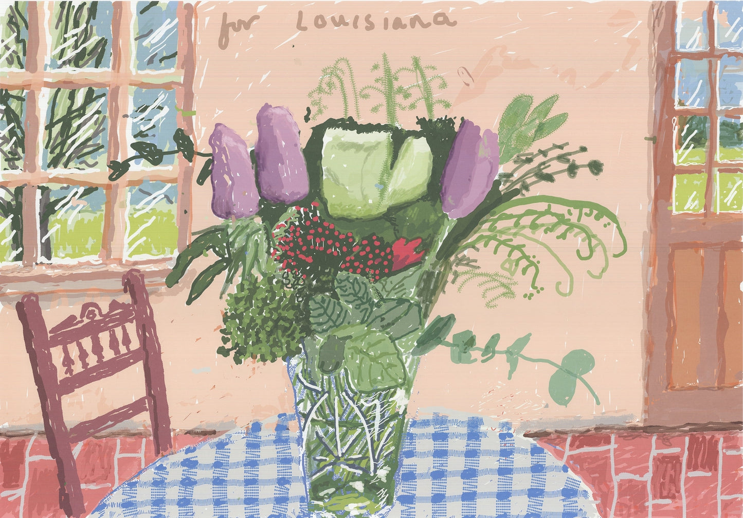 David Hockney For Louisiana " Giclee Pop Art Green, Blue, Purp
