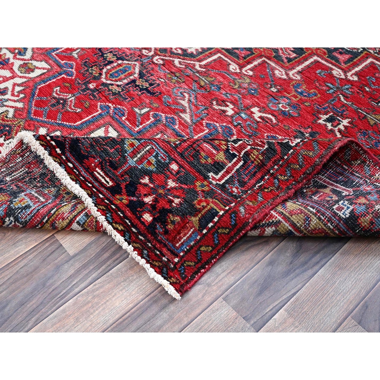 7'X9' Red Vintage Zoroastrian Heris Shaved Low 100% Wool Hand Knotted Rug