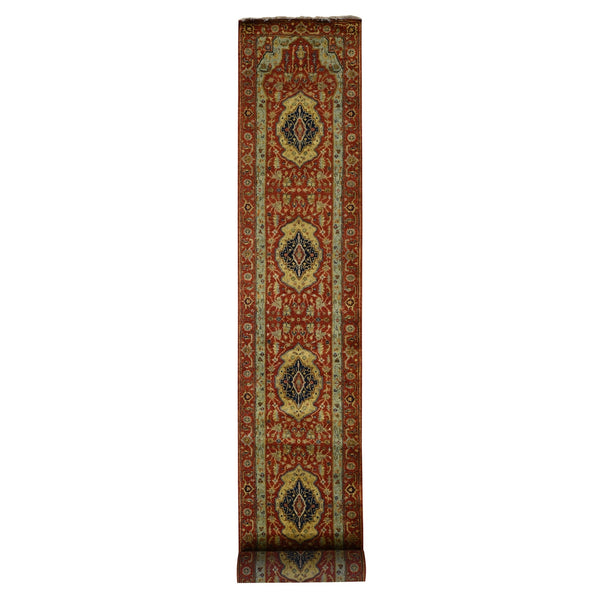 2'7"X17'7" Red Xl Antiqued Heris Hand Knotted Wool Runner Oriental Rug