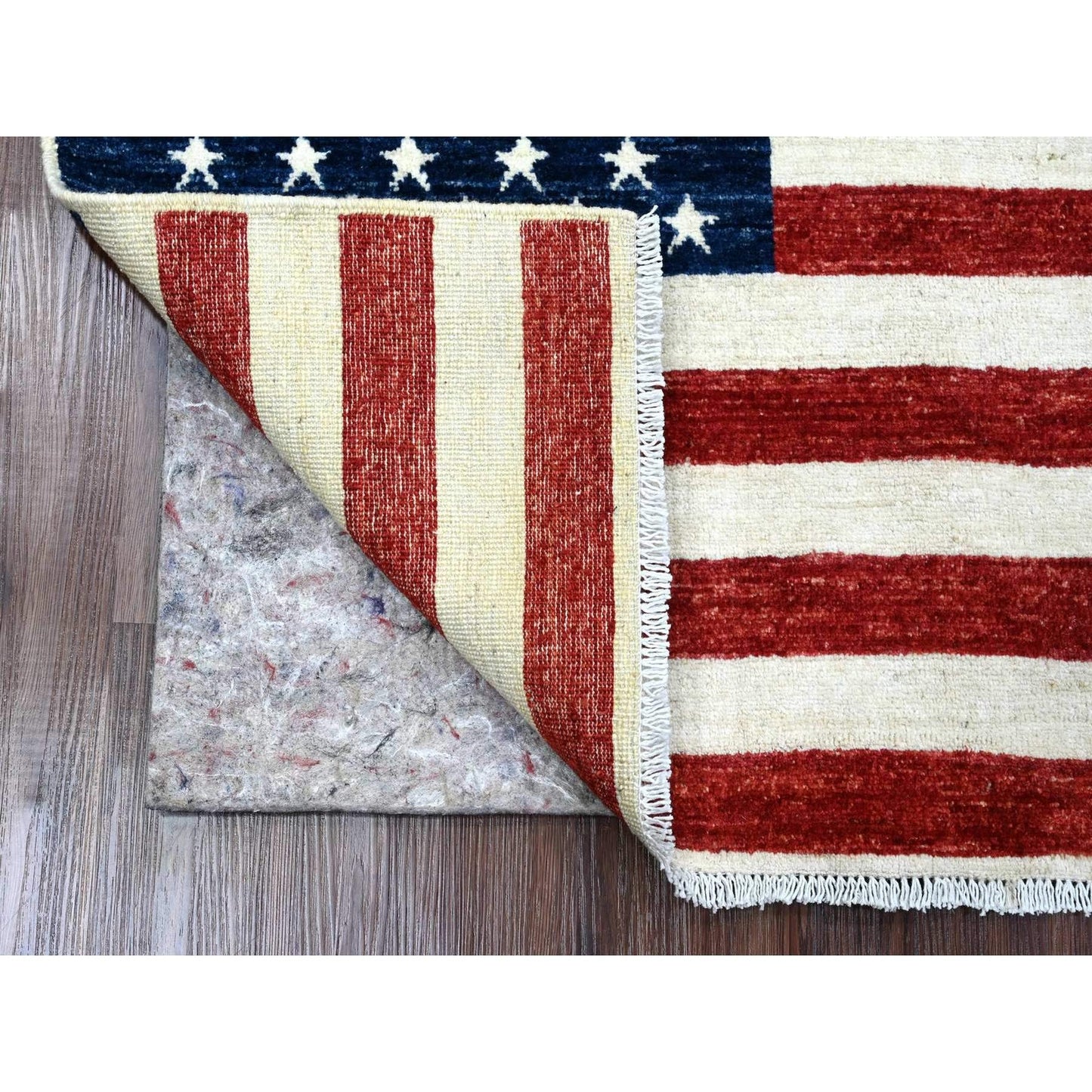 2'5"X4' Red Wall Hanging American Flag Hand Knotted All Wool Peshawar Rug