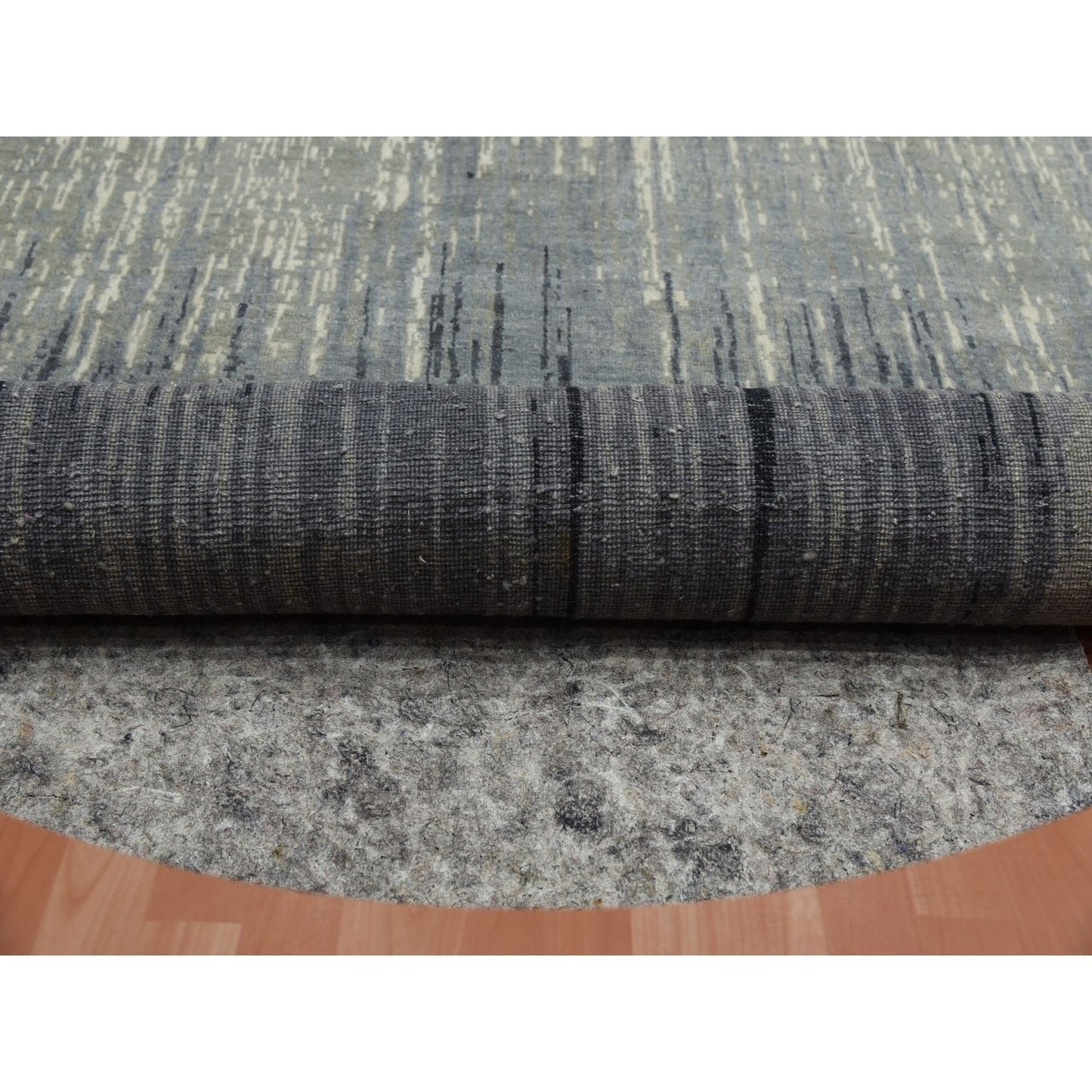 7'10"X8'1" Gray And Black Wool Hand Knotted Modern Ombre Design Round Rug