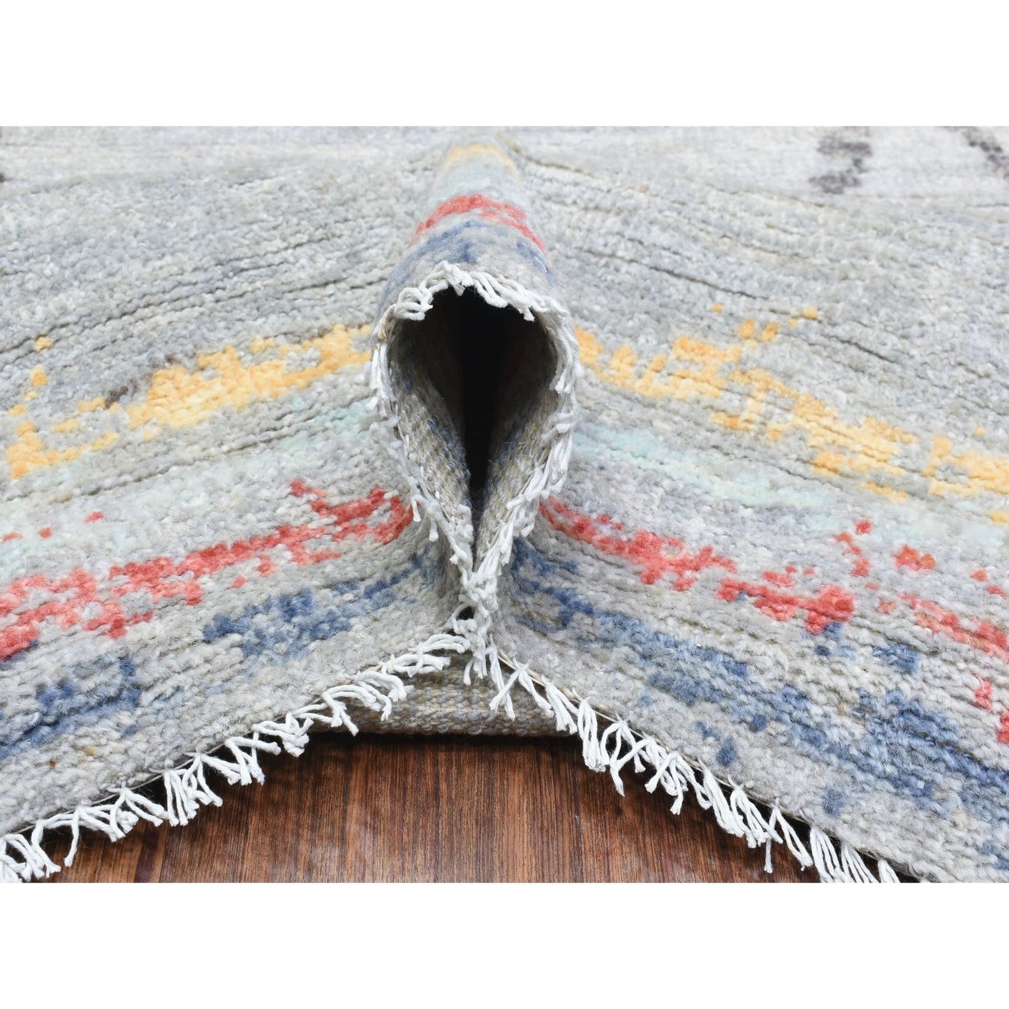 10'X13'9" Light Gray Hand Knotted Boujaad Moroccan Berber Design Wool Rug