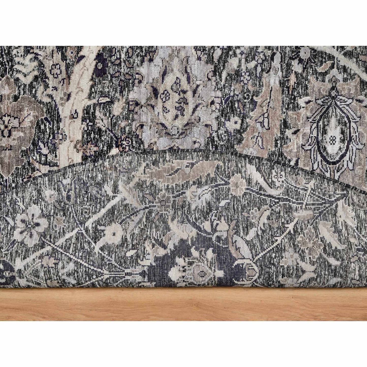 10'X10' Brown Wool And Silk Hand Knotted Sickle Leaf Round Oriental Rug