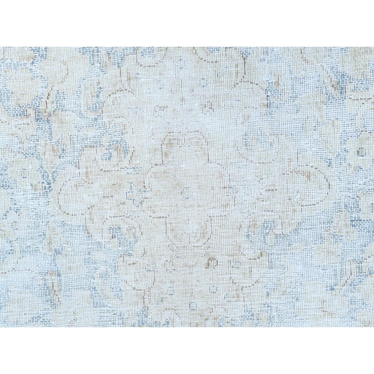 8'2"X13' Ivory Old Farsian Karman Hand Knotted Wool Distressed Look Rug
