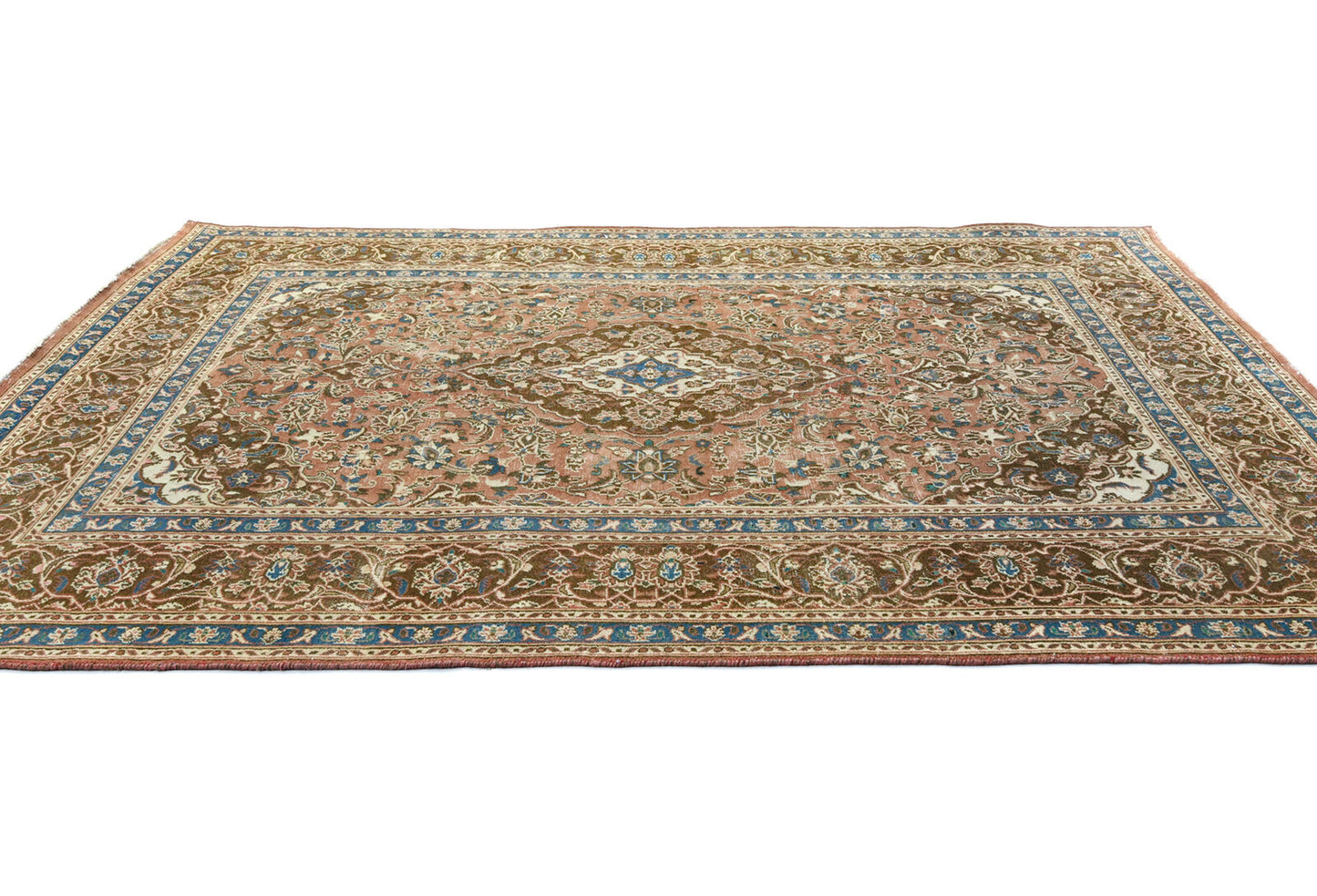 Distressed Vintage Wool Oriental Rug Muted Brown